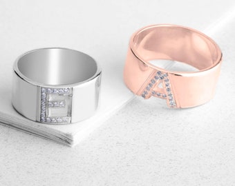 CZ Initial Ring in Sterling Silver