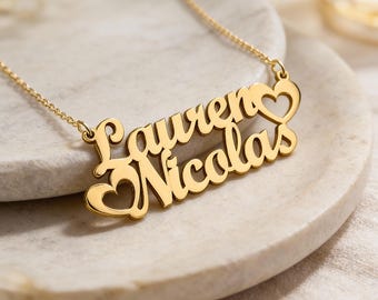 Sterling Silver Two Name Necklace with Heart
