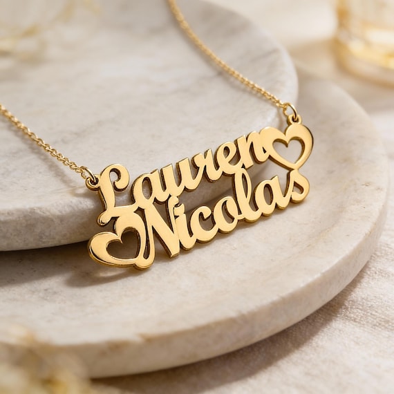Two Name Heart Necklace Sterling Silver - Personalized Couple