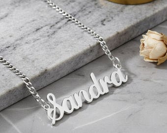 Cuban Cursive Name Necklace Sterling Silver