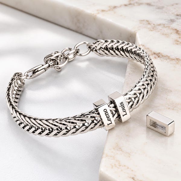 Personalisiertes Papa-Armband, graviert mit den Namen der Kinder, Edelstahl, individueller Herrenschmuck