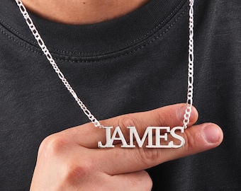 Sterling Silver Name Necklace Figaro Chain