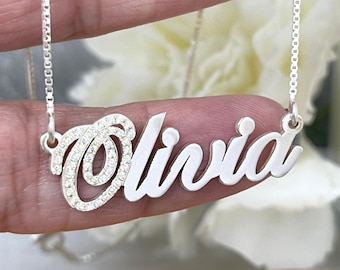 CZ Birthstone Pave Name Necklace