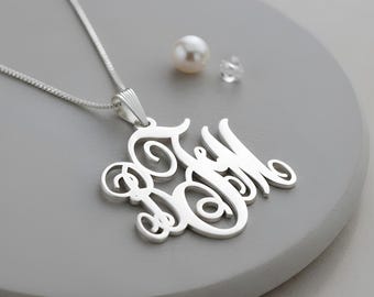 Small to Large Monogram Necklace Sterling Silver - Custom Sizes