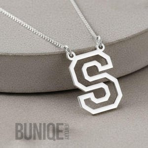 Initial Necklace Sterling Silver 925 - Personalized Varsity Letter Pendant - Graduation Gift for Her