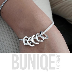 Mom Bracelet with Kids Names, Sterling Silver Heart Charm Jewelry - Grandkids Grandma Family Gift image 6