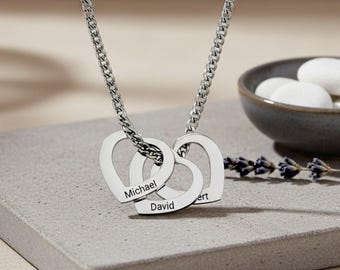 Engraved Heart Charms Necklace for Mom