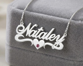 Personalized Birthstone Heart Necklace