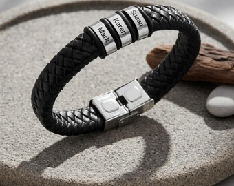 Engraved Men's Leather Bracelet