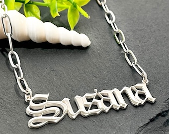 Old English Name Necklace Sterling Silver