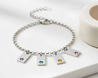 Name & Birthstone Mother Charms Bracelet, Sterling Silver
