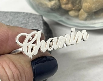 Two Finger Name Ring Sterling Silver 925 or 24K Gold Plated - Custom Statement Rings - Handmade Jewelry Gift for Her