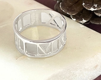 Sterling Silver Roman Numeral Ring - Gold or Rose Gold Plated