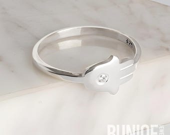 Birthstone Hamsa Hand Ring, Sterling Silver