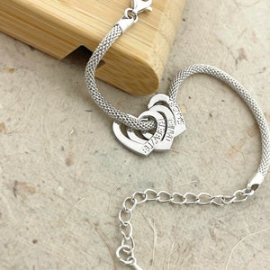 Mom Bracelet with Kids Names, Sterling Silver Heart Charm Jewelry - Grandkids Grandma Family Gift image 8