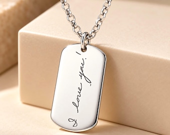 Sterling Silver Dog Tag Necklace, Custom Engraved
