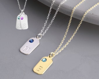 Tag Birthstone Initial Necklace Set for Couples