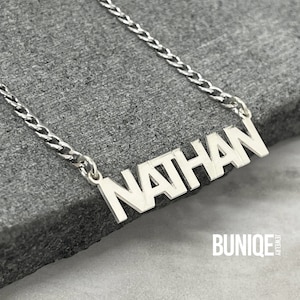 Bold Font Cuban Link Name Necklace - Sterling Silver & Stainless Steel