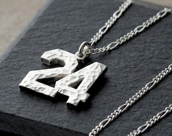 Hammered Number Necklace Sterling Silver