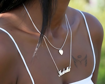 Custom Layered Necklace Name & Heart Sterling Silver