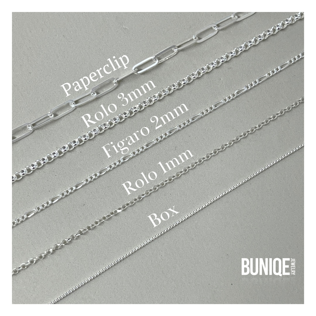 Sterling Silver Chain Only: Box, Rolo, Figaro, Paperclip - 14-26 ...
