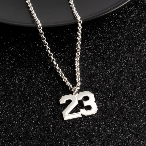 Sterling Silver Mens Number Necklace - Custom Number Pendant with Rolo Chain - Sports Fan Handmade Jewelry - Custom Gift for Athletes Boys