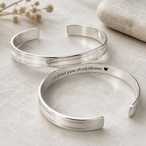 Custom Engraved Mens Cuff Bracelet Sterling Silver, Personalized Secret Message Bangle