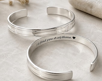 Custom Engraved Mens Cuff Bracelet Sterling Silver, Personalized Secret Message Bangle