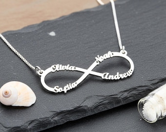 Infinity Necklace with 1-4 Names, Sterling Silver