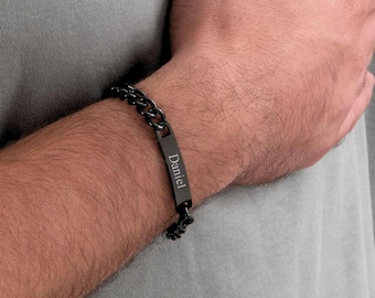 Custom Engraved Bracelet Black Stainless Steel