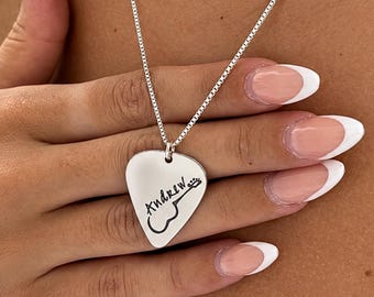 Guitar Pick Necklace, Engraved Sterling Silver | BUNIQE