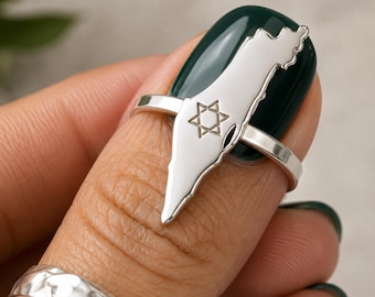 Sterling Silver Hebrew Name Ring Israel Map Shape