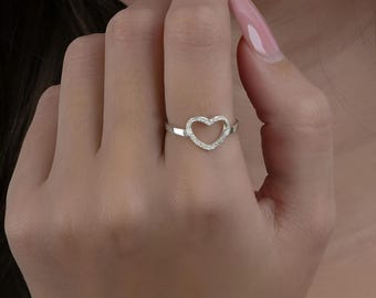 Open Heart Ring Sparkling Sterling Silver
