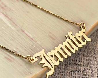 Old English Name Necklace Sterling Silver