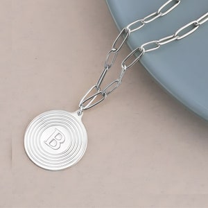 Sterling Silver Paperclip Initial Necklace: Personalized Letter Pendant