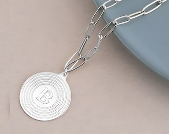 Circle Paperclip Necklace with Initial Sterling Silver