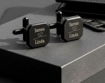 Personalized Black Cufflinks Set – Custom Engraved Men’s Wedding Gift