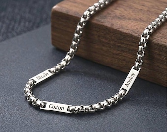 Custom Engraved Mens Necklace with Kids Names