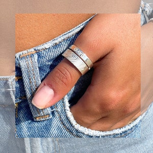 Fingerprint Name Rings Sterling Silver 925 - Thumbprint Double Band - Keepsake Jewelry - Mothers Day Gift Her