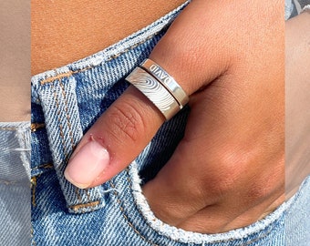 Fingerprint Name Ring - Sterling Silver