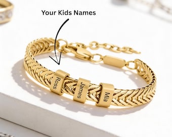 Gold Men Bracelet for Dad with Kids Names