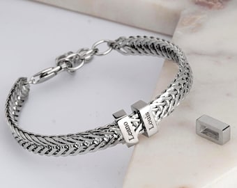 Personalized Dad Bracelet, Engraved Kids Names, Stainless Steel