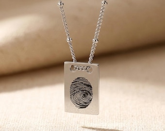 Fingerprint Tag Necklace, Stainless Steel Beaded Chain