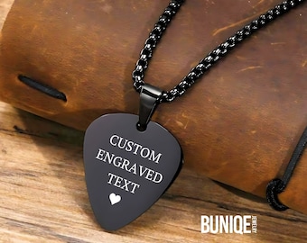 Black Guitar Pick Necklace Stainless Steel