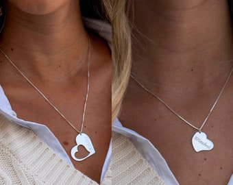 Matching Mother Daughter Necklace Set  - Custom Engraved Sterling Silver Puzzle Heart Pendants - Family Name Jewelry - Big Sister Gift