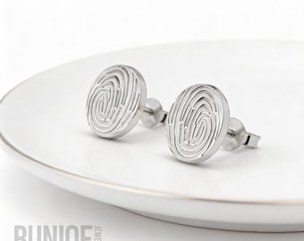 Fingerprint Earrings Sterling Silver Stud - Personalized Keepsake Jewelry