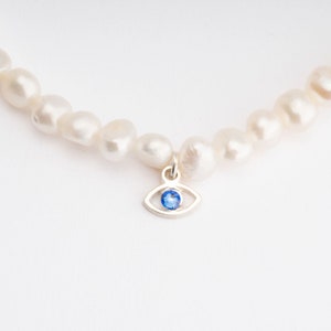 Freshwater Pearl Choker Necklace: Sterling Silver Evil Eye Protection Jewelry