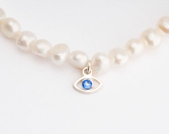 Evil Eye Pearl Choker Necklace