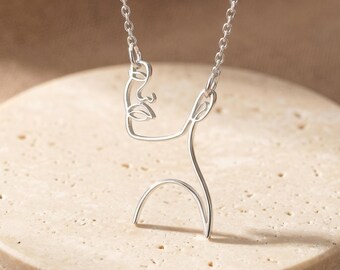 Woman Face Silhouette Necklace Sterling Silver