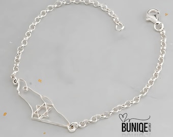 Star of David Israel Map Bracelet Sterling Silver